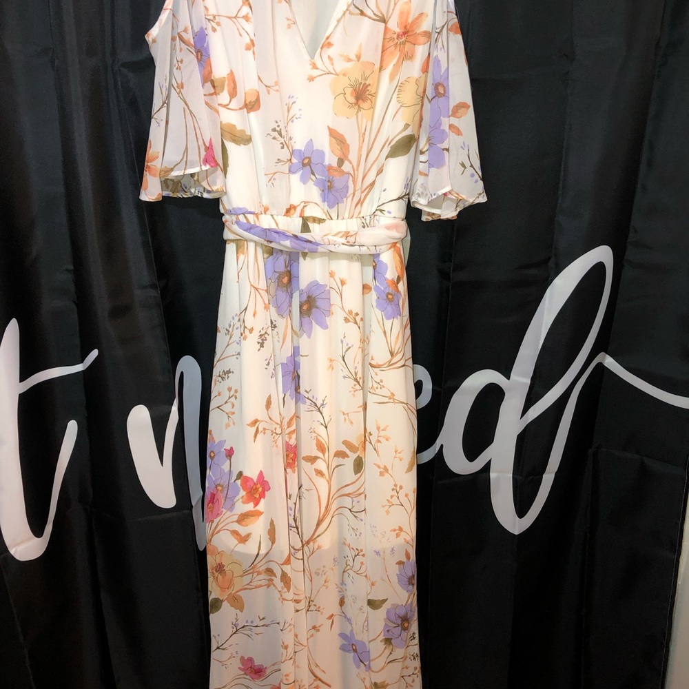 Calvin Klein Floral Cold Shoulder Maxi Chiffon - Picture 5 of 6